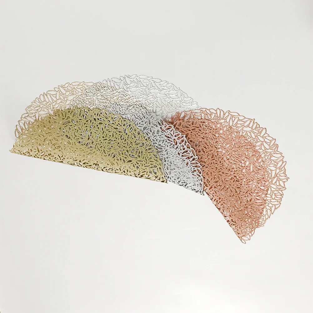 

2Pcs PVC Sunflower Placemat Set Rose Gold Non-Slip Heat Resistant Cups Mats Dining Table Decoration Home Restaurant Hotel Hollow