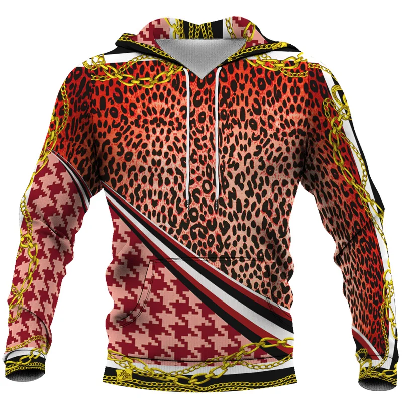 Vintage Men's Hoodies 3d Leopard Flower Chain Luxury Pattern Print Pullover Male Oversized Hooded Sweatshirts Clothes Size S-6XL