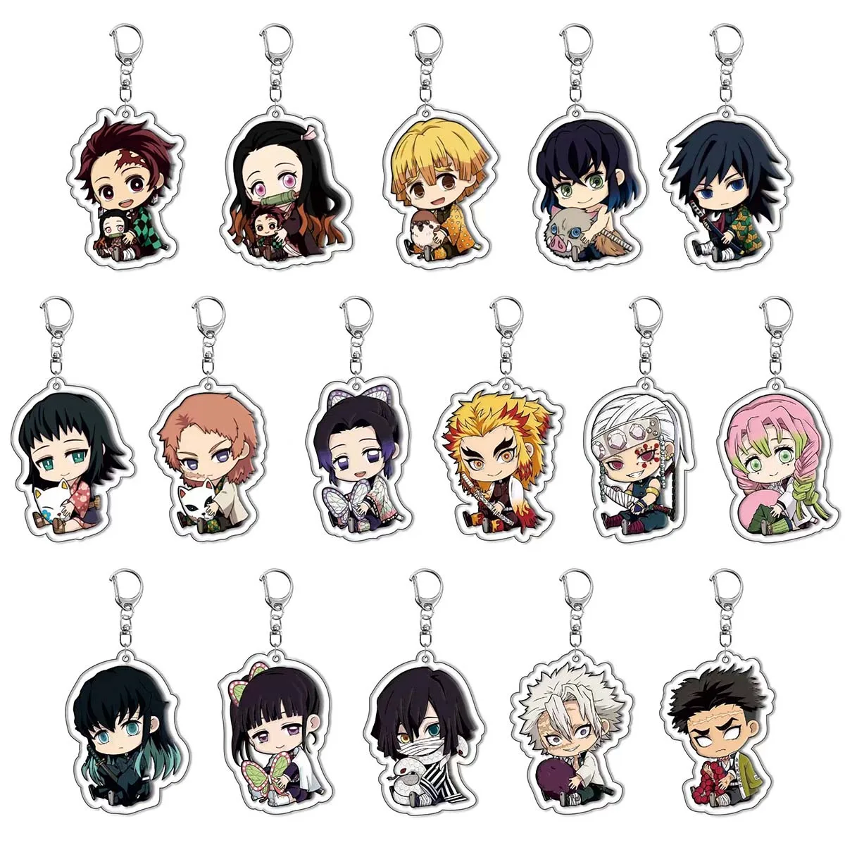 16pcs/set Anime Keychains Keychain Demon Slayer Kimetsu No Yaiba Acrylic Key Ring Cute Funny Cartoon for Friends wholesale