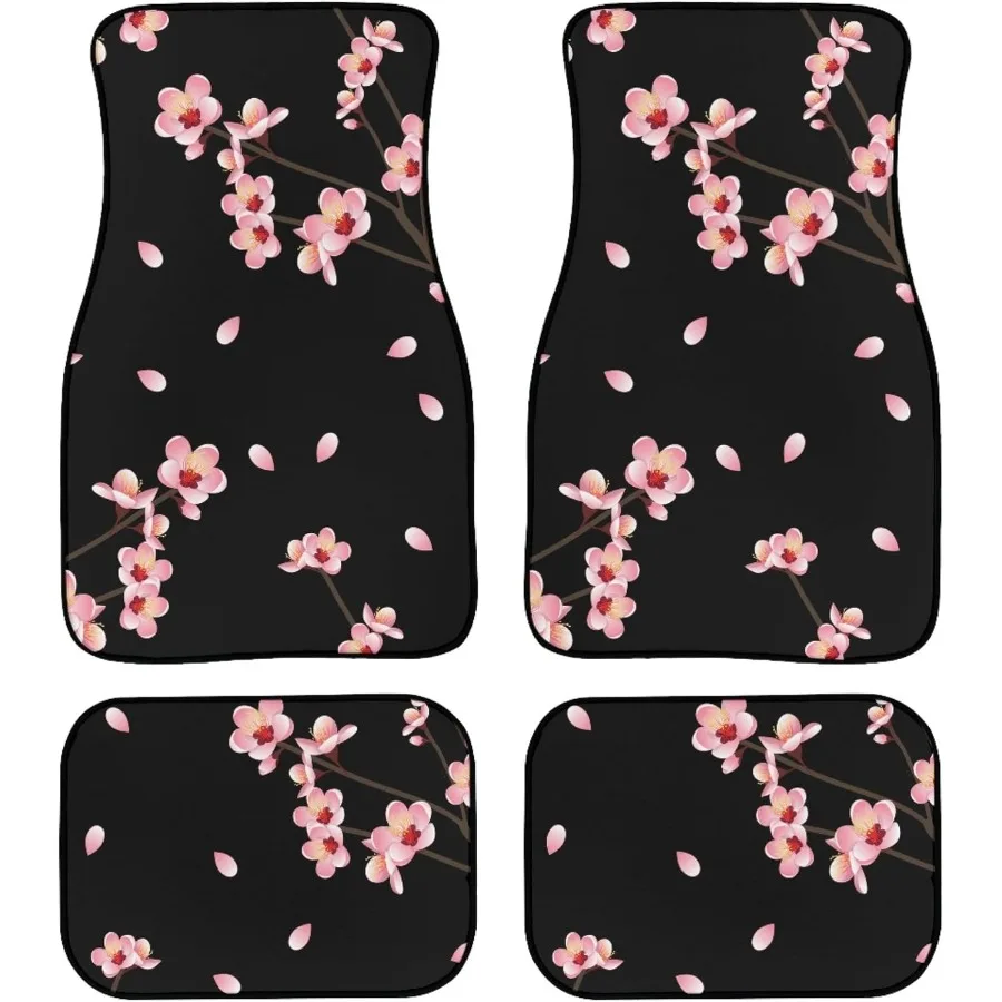 

Автомобильные коврики Cherry Blossom, набор из 4 ковров с цветком персика на черном фоне, коврики для автомобилей, универсальный автомобиль F