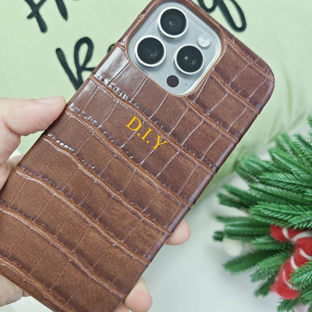 Персонализированный жесткий чехол из искусственной кожи с текстурой крокодила для iPhone 11/12/13/14/15/16 pro Max, индивидуальный чехол с инициалами и буквами имени