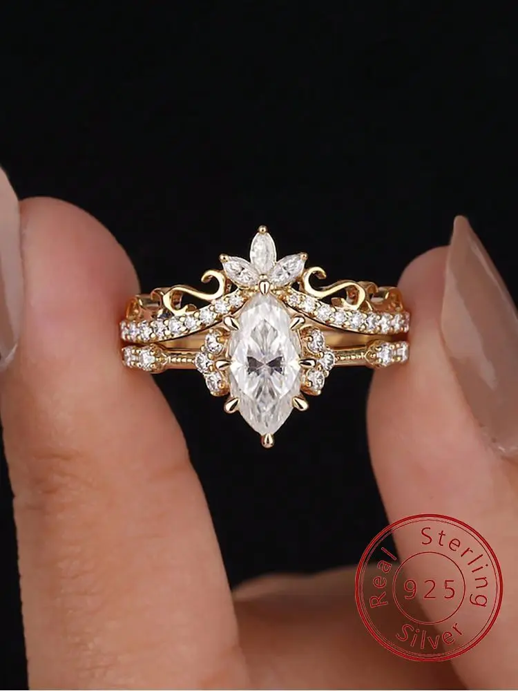 925 Sterling Silber Mode Weiß Marquise Figur Zirkon Ring Set Für Frauen, Verlobung, Hochzeit Luxus Hohe Qualität Edlen Schmuck