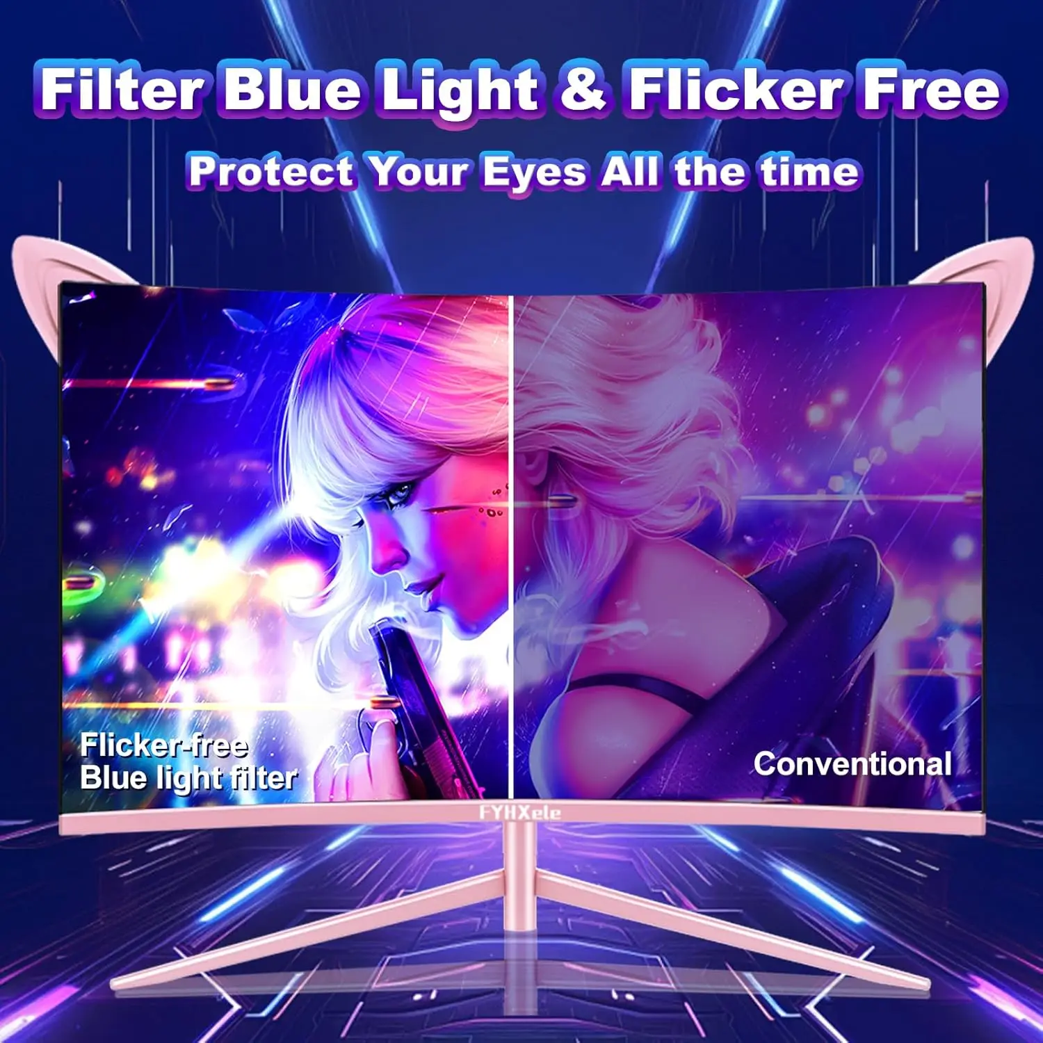 FYHXele Monitor Curvo para PC Gamer de 27 polegadas 1080P/1440P 165Hz Taxa de Atualização 1ms Tempo de Resposta G-Sync Compatível com DP Porta HDMI VESA