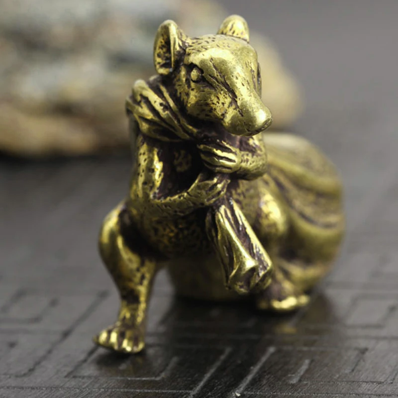 Bronze Desk ornament Craft DIY Rat Vintage Vivid Animal Brass Copper Decoration Miniatures Money Bag Convenient