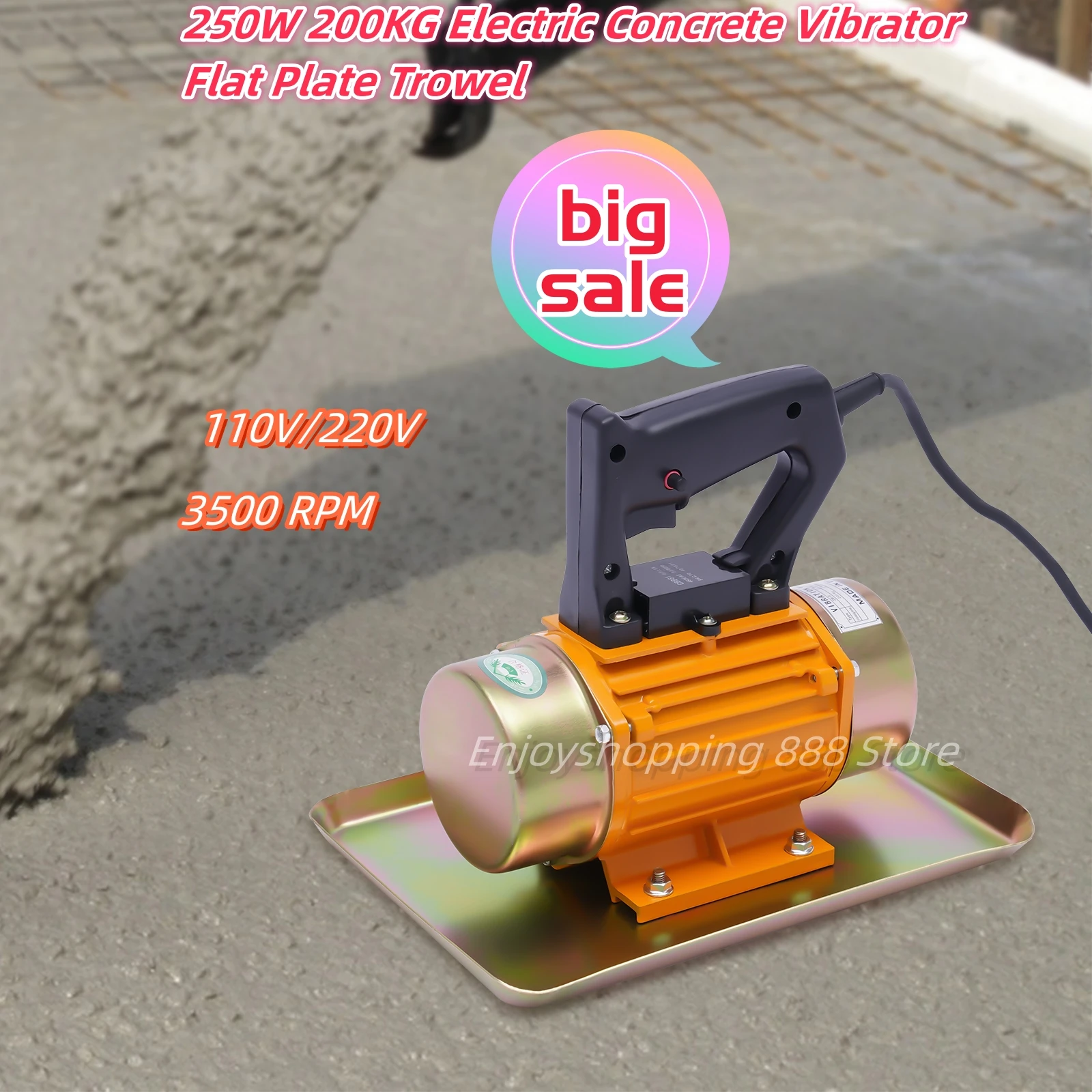 

250W 200KG Electric Concrete Vibrator Flat Plate Trowel Handheld Cement Vibrating Machine Mixer Single-phase 110V/220V