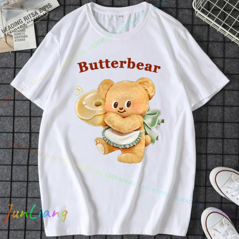 Thai Cute Butter Bear Geeignet für Männer und Frauen Top Y2k Kleidung 100 % Baumwolle Geburtstagsgeschenk Frau Kleidung Damen T-Shirt