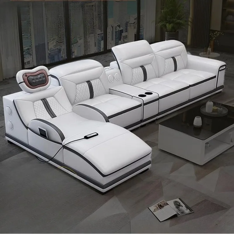 Modern minimalist leather massage sofa, first-layer cowhide living room