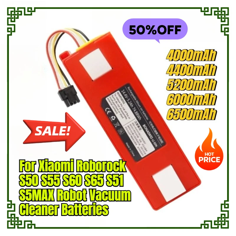 

Multi Capacity Battery for Xiaomi Roborock S50 S55 S60 S65 S51 S5MAX Robot Vacuum Cleaner Batteries
