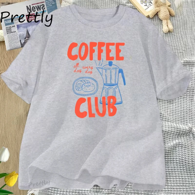 コーヒークラブ Tシャツ女性面白いコーヒー愛好家レトロ Tシャツトレンディな綿半袖 Tシャツ原宿 Graphci Tシャツストリートウェア