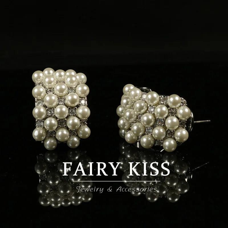 retro C-ring multi-pearl earrings diamonds stud earrings versatile earrings for women
