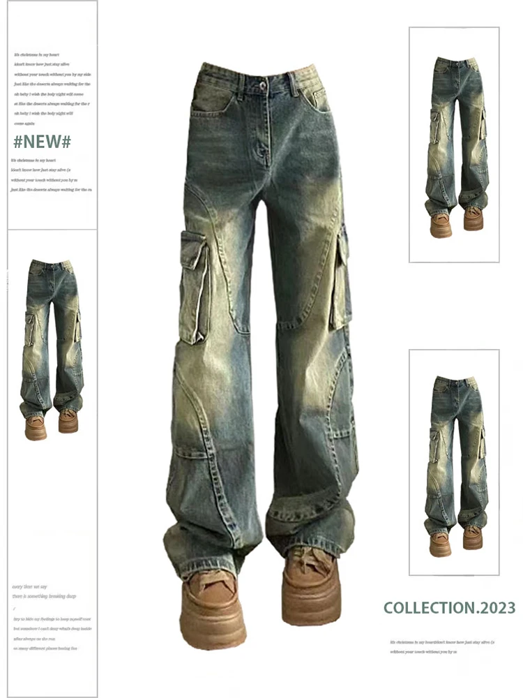 

Women's Blue Baggy Jeans Korean Y2k Harajuku High Waist Denim Trouser 2000s 90s Aesthetic Wide Jean Pants Vintage Trashy Clothes