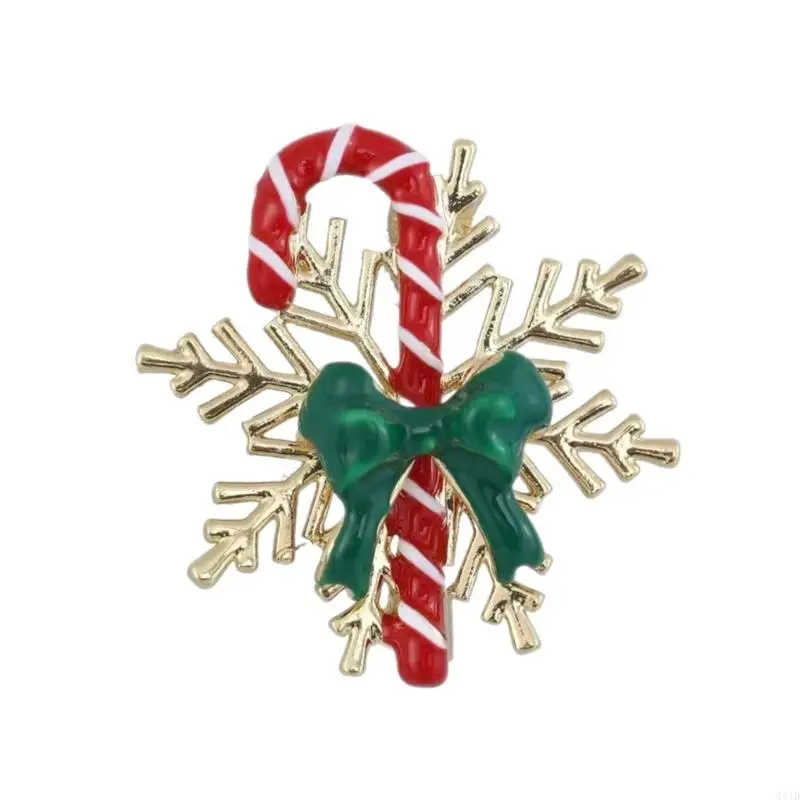 

Christmas Snowflake Cane Shaped Brooch Lightweight Alloy Corsage Pin Themed Chest Decoration for Festive Occasion
