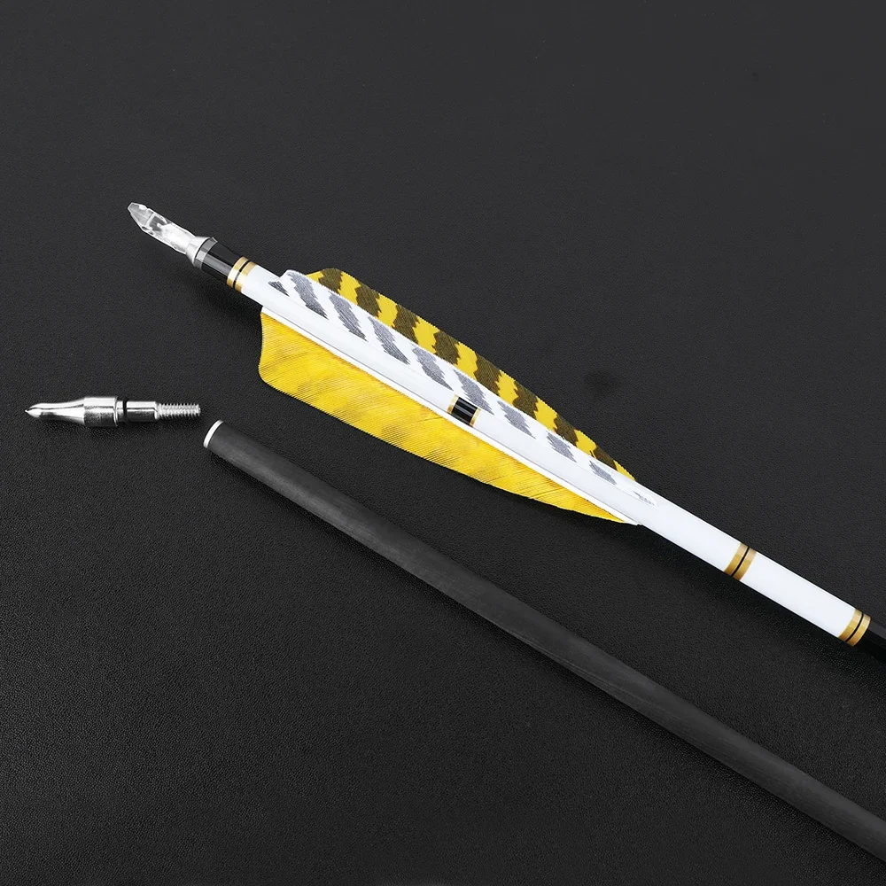 Archery Arrows Pure Carbon Spine 250/300/350/400/500/600 ID 6.2mm with 4inch Turkey Feather for Bow Shooting Hunting Accessories