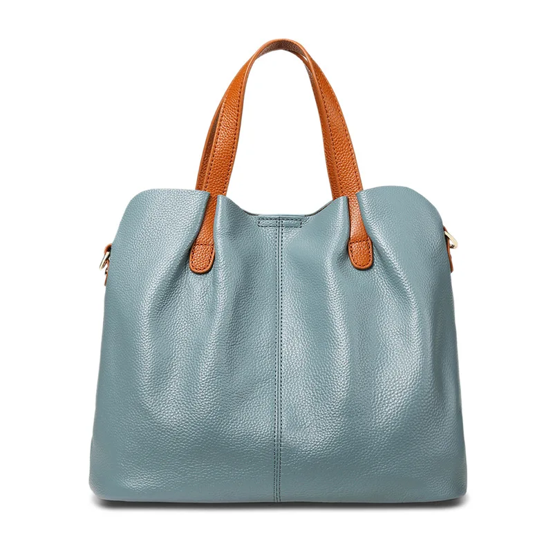 Full Grain Cowhide Tote Bag for Women, Large Capacity Mother-Daughter Bag, Vintage Color-Blocking Handbag, Can Be Worn Crossbody or on the Shoulder, Genuine Leather Women's Bag