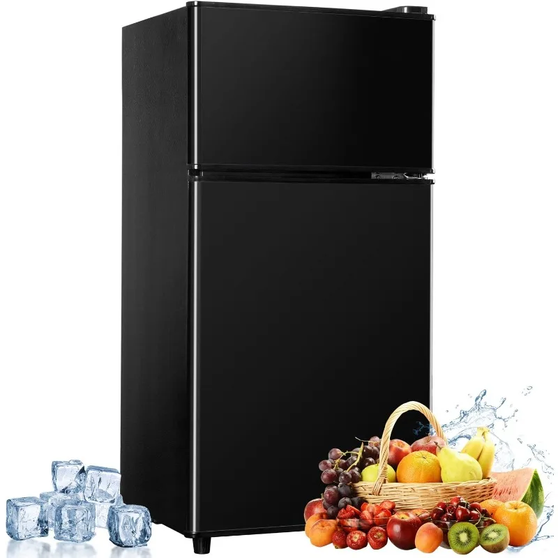 Mini refrigerador con congelador, refrigerador pequeño de 3,2 cuft, 7 termostatos ajustables, ahorro de energía, bajo ruido, refrigerador de doble puerta