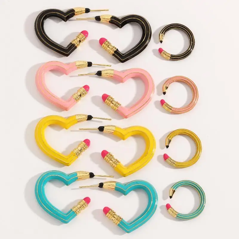 Y2K Cute Pencil Shaped Open Ring Women Colorful Enamel Earring Hoop Jewelry Chic Creative Finger Ring For Women Gifts