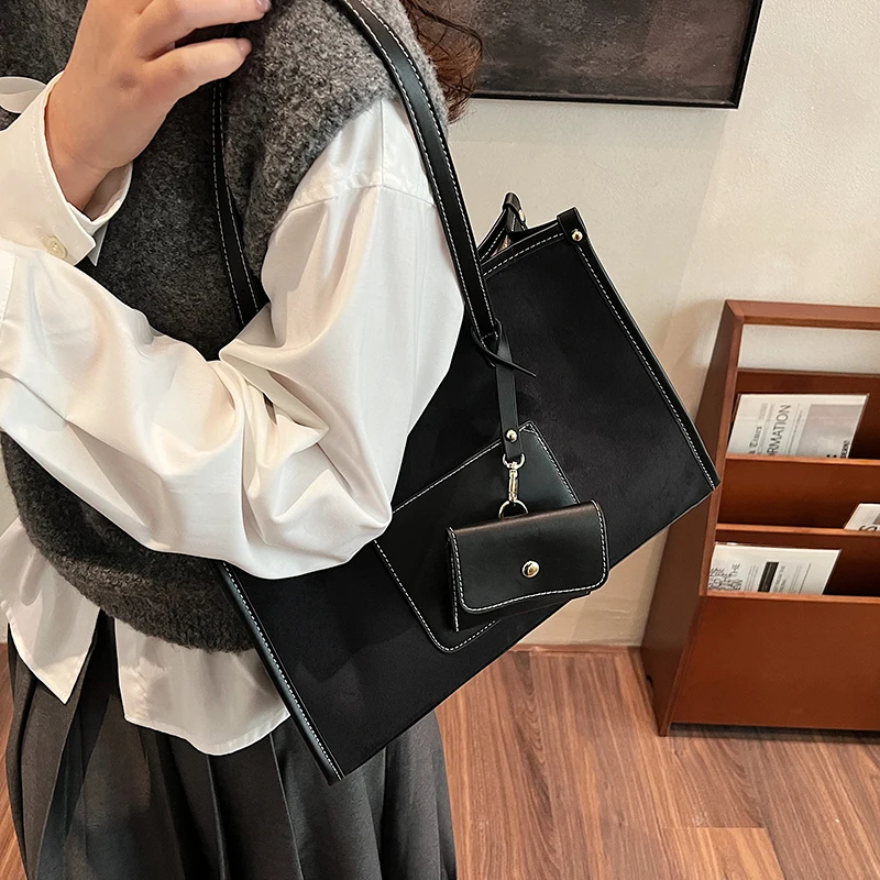 LEFTSIDE 2 Pcs/set Retro PU Leather Shoulder Bag for Women 2024 Winter Trend New Y2K Handbags Females Travel Luxury Tote Bags