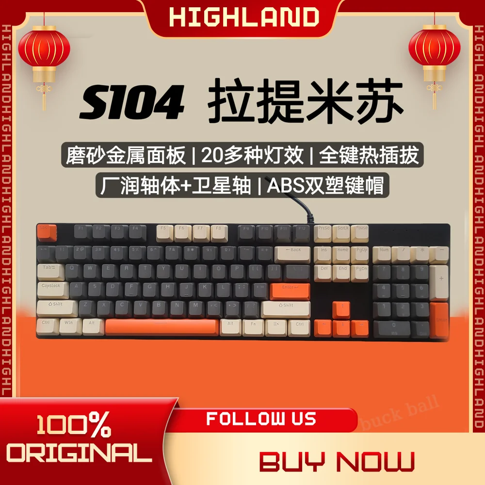 

PGPN S104 mechanical keyboard ergonomics keyboards custom RGB keyboard 104Keys gaming keyboard hot swop computer keyboards gift