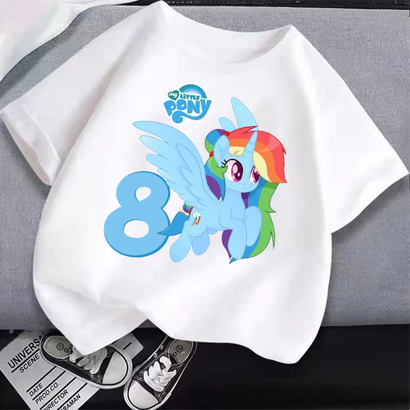 My Little Ponys Children Number 1-10 T-Shirt Birthday Cute Anime Rainbow Dashs Clothes Kid Cotton T Shirt White Casual Tops Gift