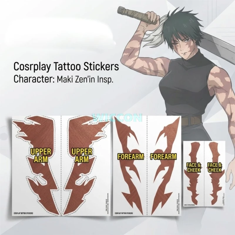 Zenin Maki Disposable Temporary Tattoo Stickers Anime Cosplay Body Arm Face Tattoo Decals Accessory For Theme Party Halloween