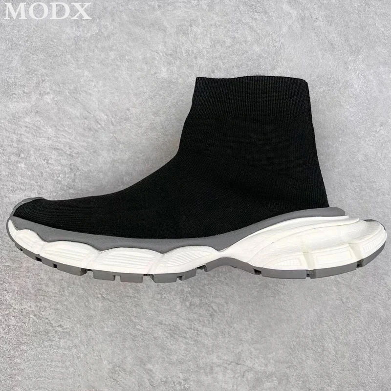 Knitted Chunky Sole Stretch Sneakers Fashion Slip On Casual Couple Sock Boot Height Increasing Breathable Sports Flat Shoe Women