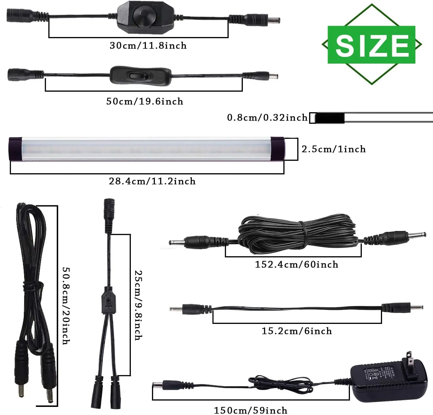 LED Under Counter Light Rigid Bar Kit, Plug in Corded Under Cabinet Lighting with 12V LED Dimmable Switch