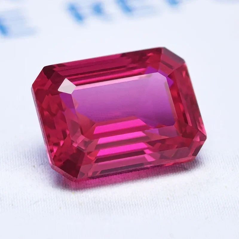 Lab tumbuh Ruby Rubellite warna Emerald Cut Charm manik-manik untuk Diy perhiasan membuat liontin cincin bahan dengan AGL sertifikat