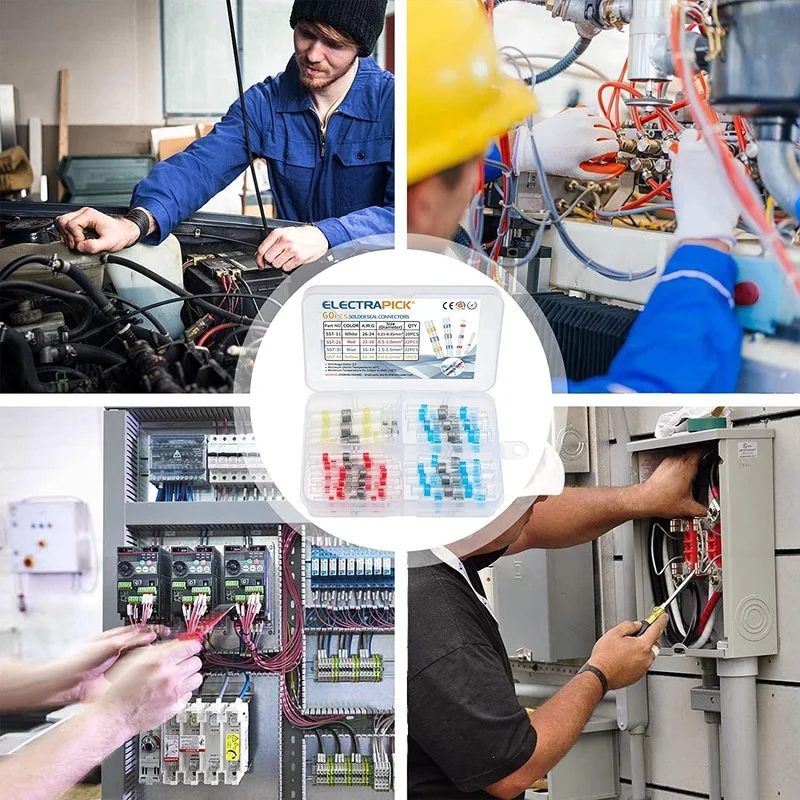 60 قطعة طقم توصيل لحام يتقلص الحرارة محطات أسلاك الختم المقاومة للماء لإصلاح الكابلات الكهربائية البحرية للسيارات