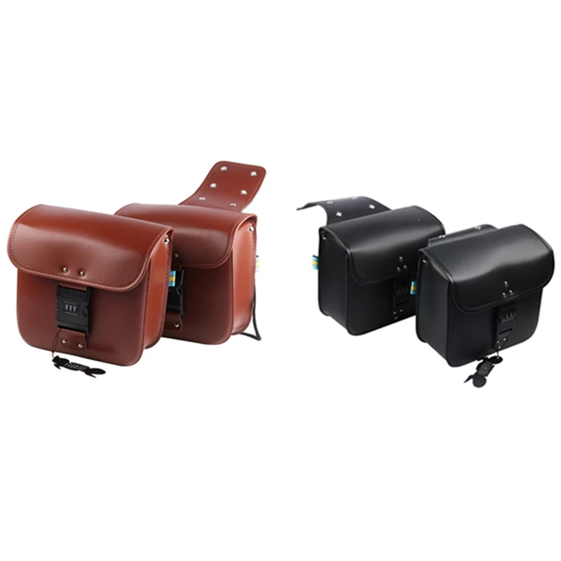 

For Honda Suzuki Sportster XL883 XL1200 PU Leather Saddle Bag Motorcycle Luggage Left+Right Side Tool Bag