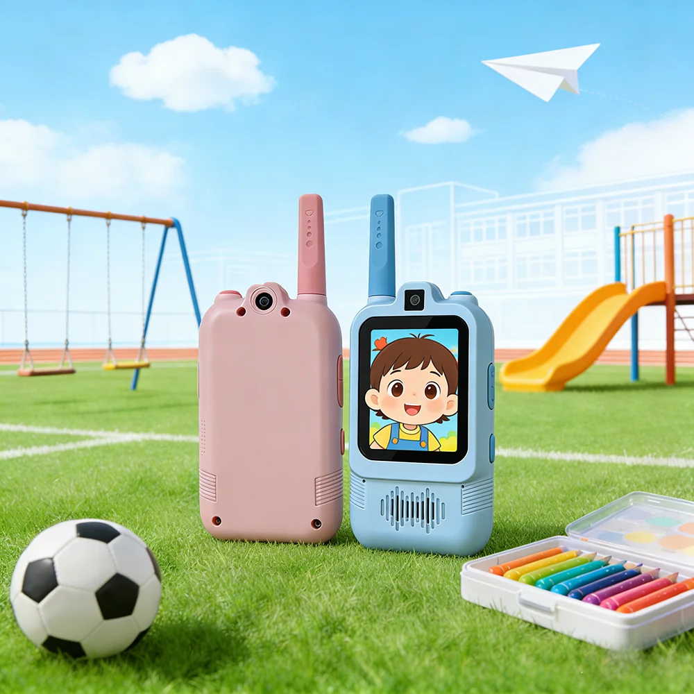 วอล์คกี้ทอล์คกี้สำหรับเด็ก พร้อมหน้าจอ HD 2 นิ้ว และกล้องคู่ ชาร์จซ้ำได้ อินเตอร์คอมสำหรับเด็ก โทรแบบ HD เพียงคลิกเดียว ของขวัญสุดเจ๋ง