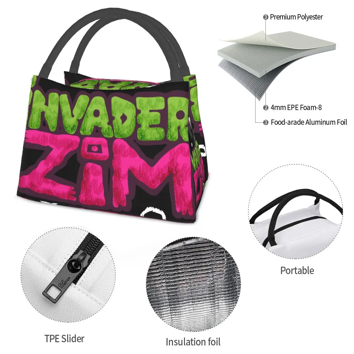 Invader Zim Portable insulation bag for Cooler Thermal Food Office Pinic Container