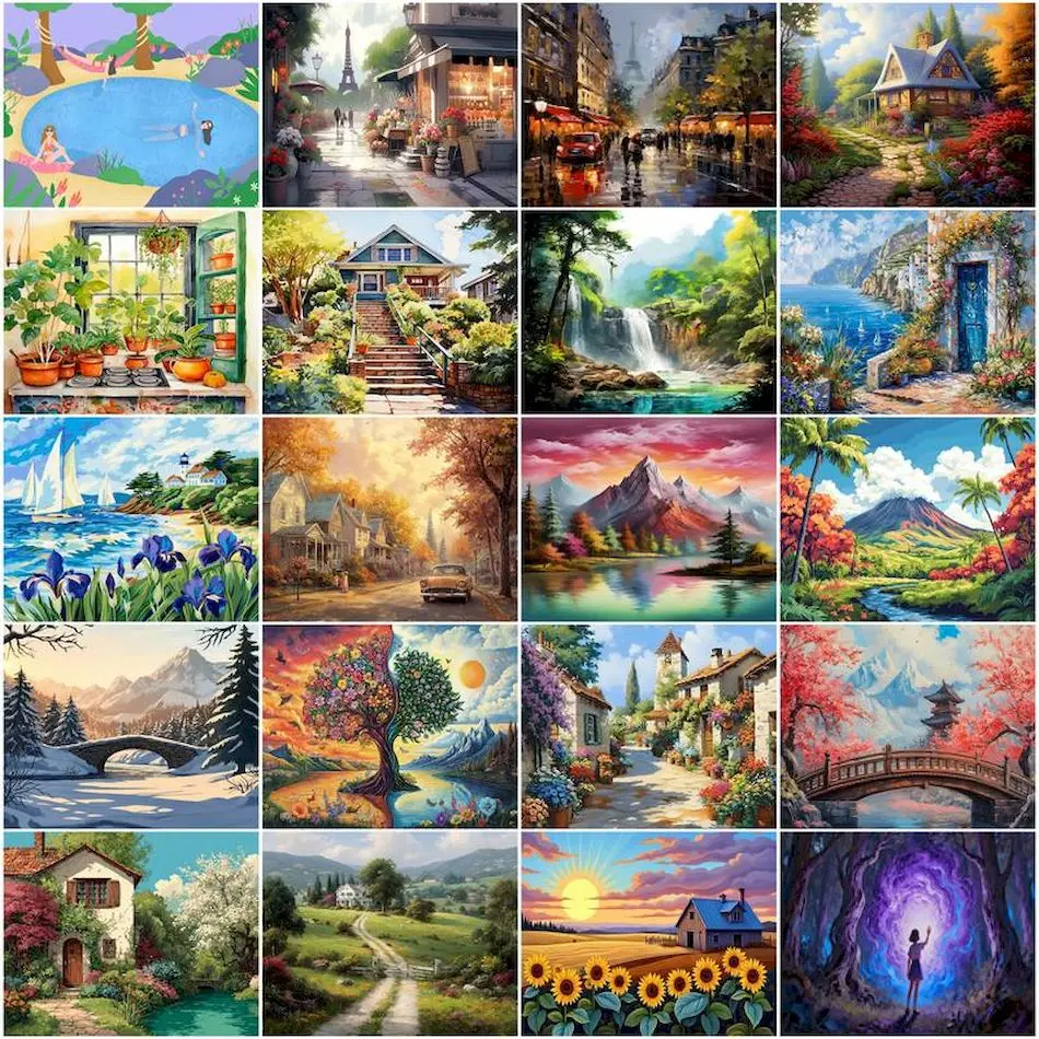 

GATYZTORY Painting By Numbers Canvas Painting Drawing Landscape Diy Set Modern Watercolor Art Supplies Picture Paint Wall Decor