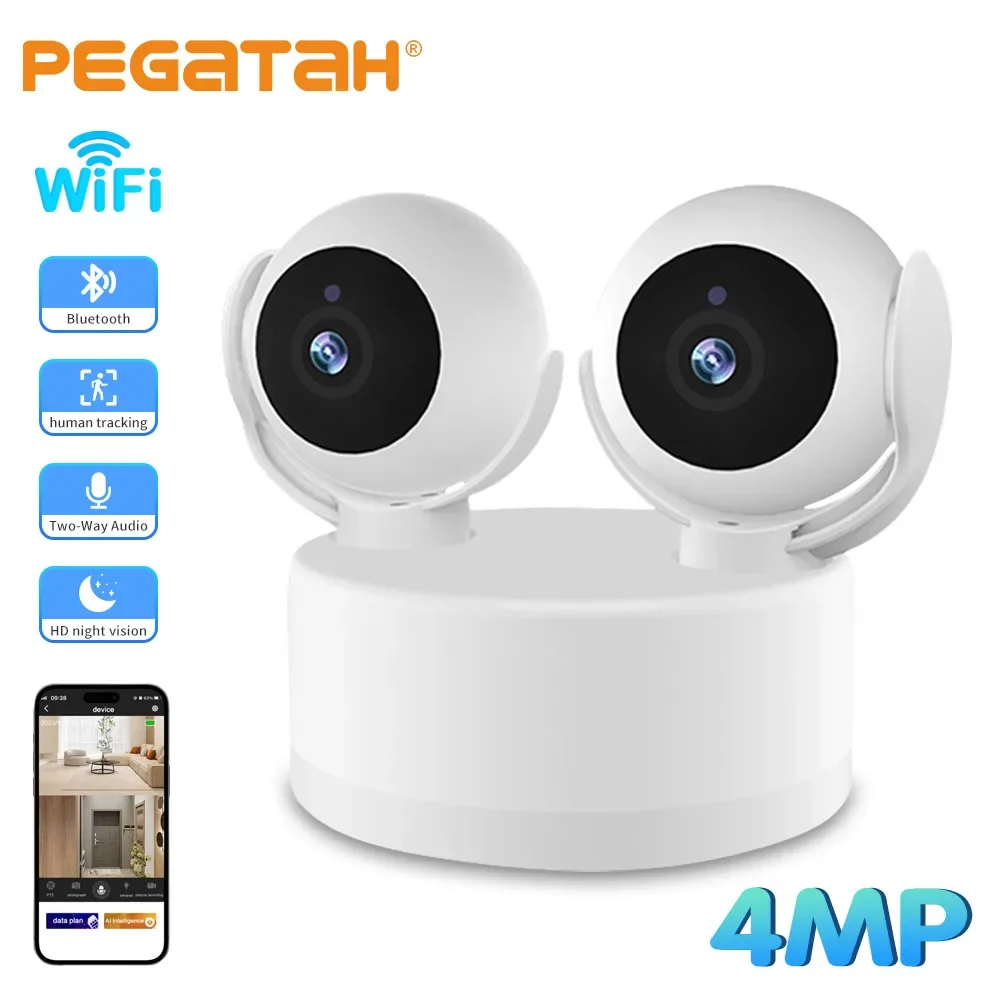 

PEGATAH 4MP Wifi IP Camera Indoor Dual Camera Independent PTZ Control AI Mobile Surveillance IR Night Vision Wireless Camera