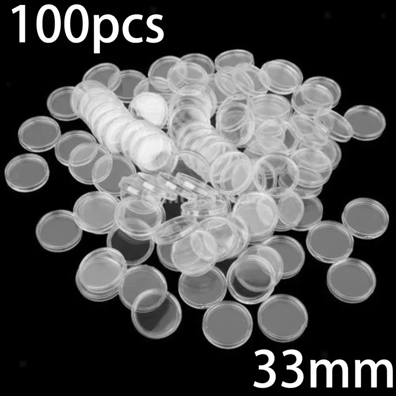 

100Pcs 33mm Transparent Coin Cases Holder Coin Collecting Box Case Coins Storage Capsules Protection Boxes Container