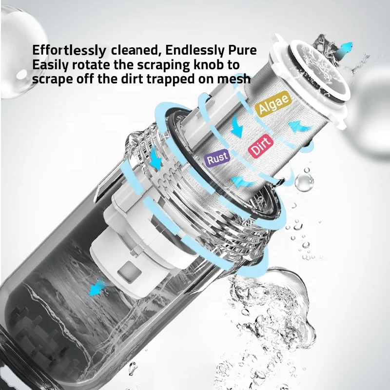 منقي مياه ما قبل الفلتر للاستخدام المنزلي، فلتر عالي التدفق 40 ميكرون 316 من الفولاذ المقاوم للصدأ، فلتر مسبق سهل التركيب