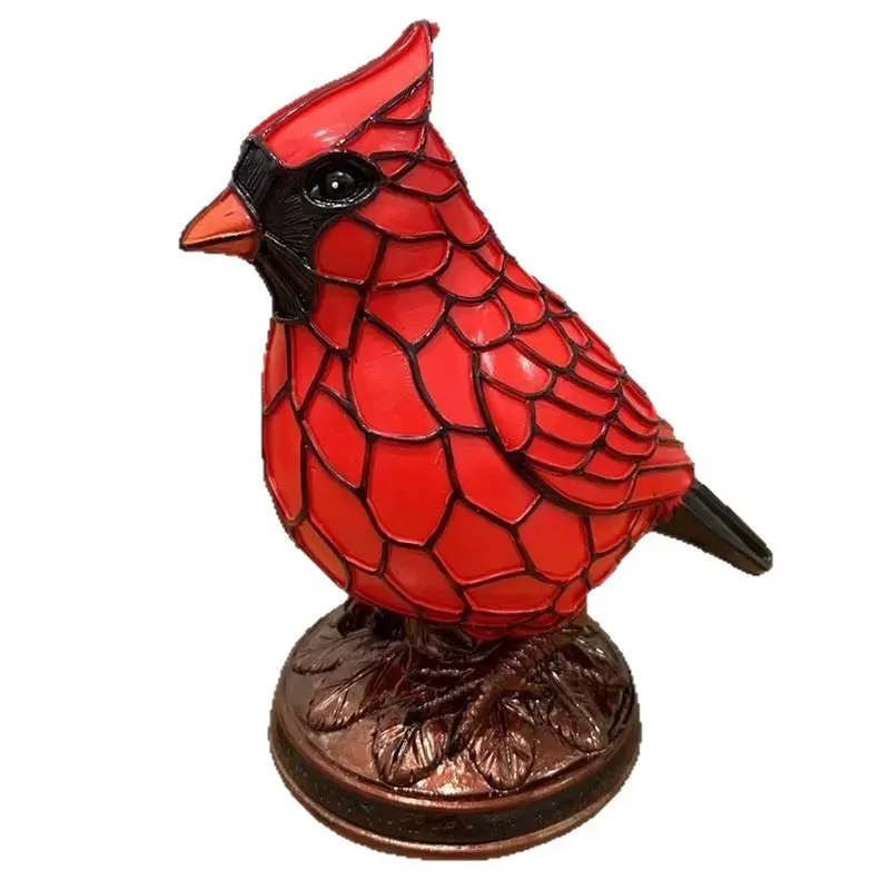 ABUG-para dormitorio estantería lámpara de pájaro de resina roja-luz de decoración hecha a mano, arte navideño, escritorio de oficina en casa