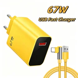 67W USB Charger Fast Charging Phone Charger Quick Charge 3.0 Wall Adapter with USB A To Type C Data Cables For iPhone Xiaomi 15