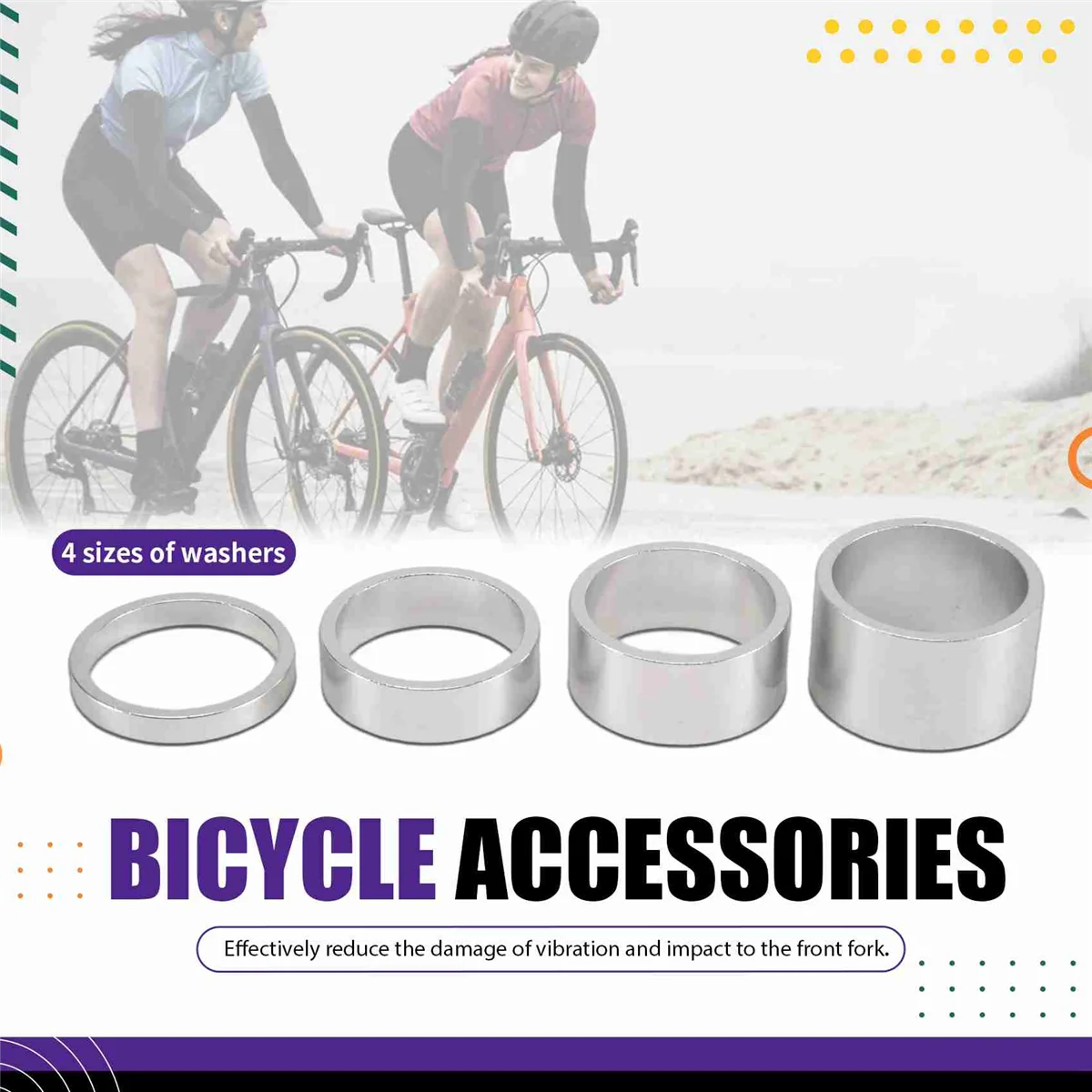 A99U 4Pcs/Set 5/10/15/20mm Aluminum Alloy Headset Stem Spacer MTB 28.6mm Fork Washer Cap for Road Bike Cycling,Silver