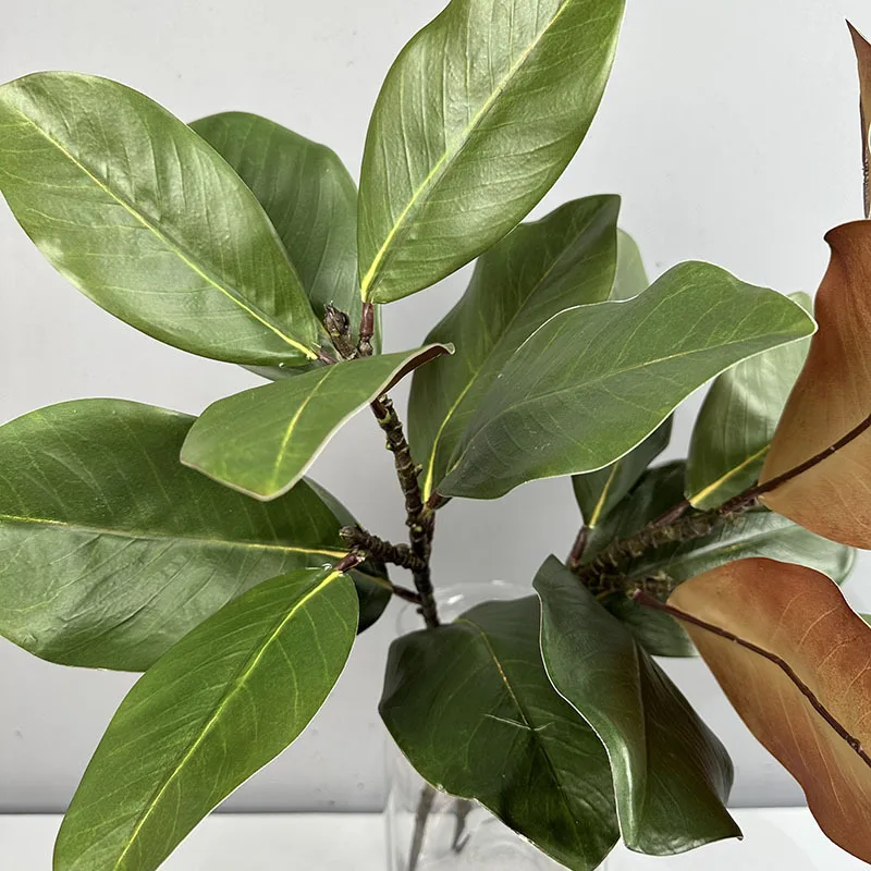 2pcs Artificial Magnolia Leaf Green Plant Floral Plastic Simulation Magnolia Branch Fake Plants Leaves Shopping Mall Decoration