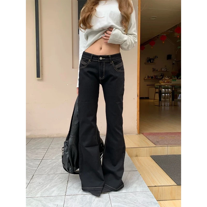 American Style High Street Slim Fit Micro Flare Jeans Versatile Straight Leg Low Waist Zipper Closure Thin Summer  Youth Jeans