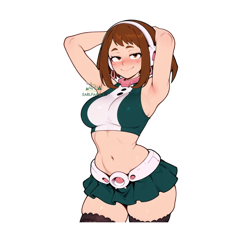 

EARLFAMILY Blushing Ochaco Uraraka Stickers Artistic DIY Design Decoration Occlusion Scratch Simple Waterproof VAN Decoration