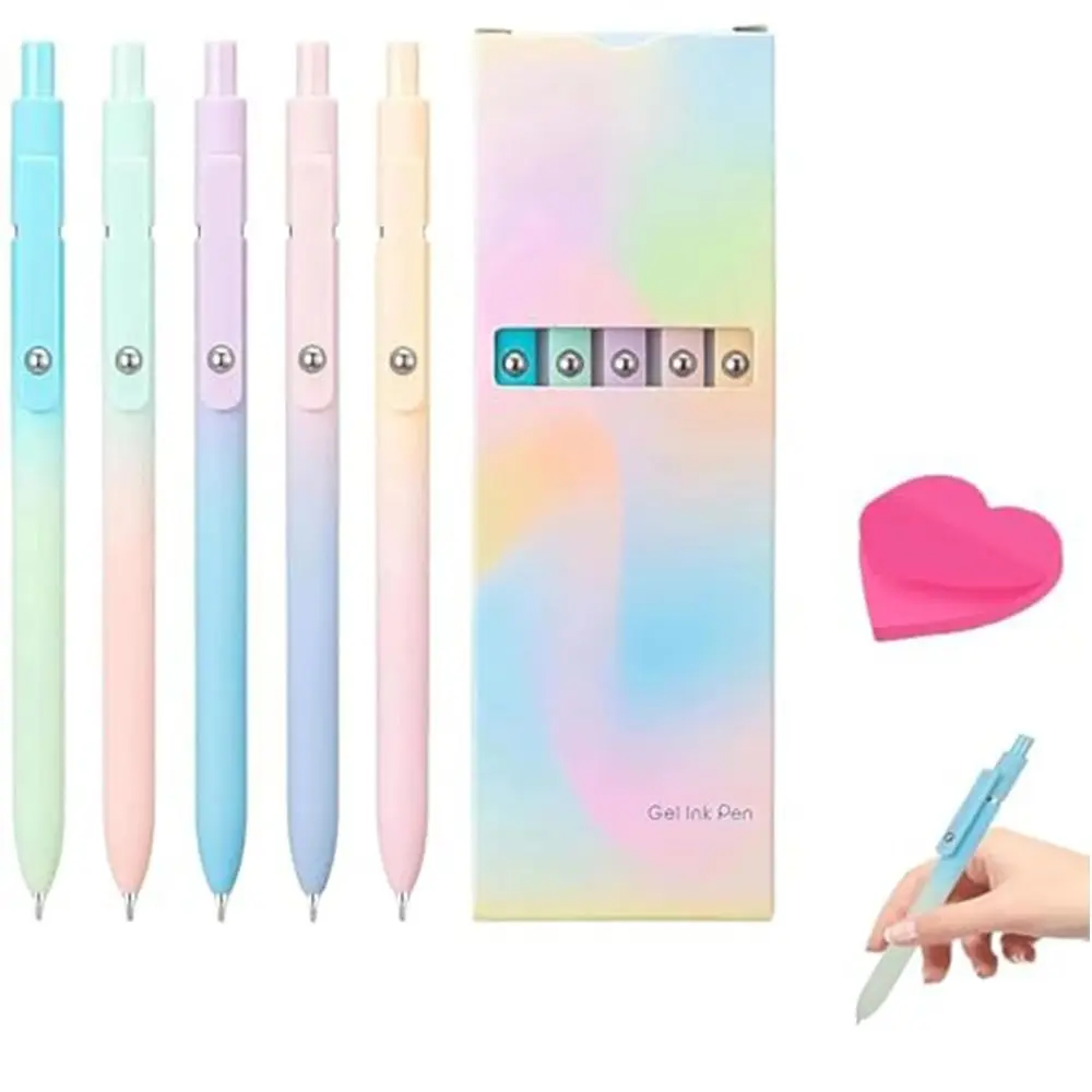 5Pcs New Aurora Gradient Color Gel Ink Pens Push-type 0.7mm Signature Pens Low Center Gravity Quick Drying School Supplies