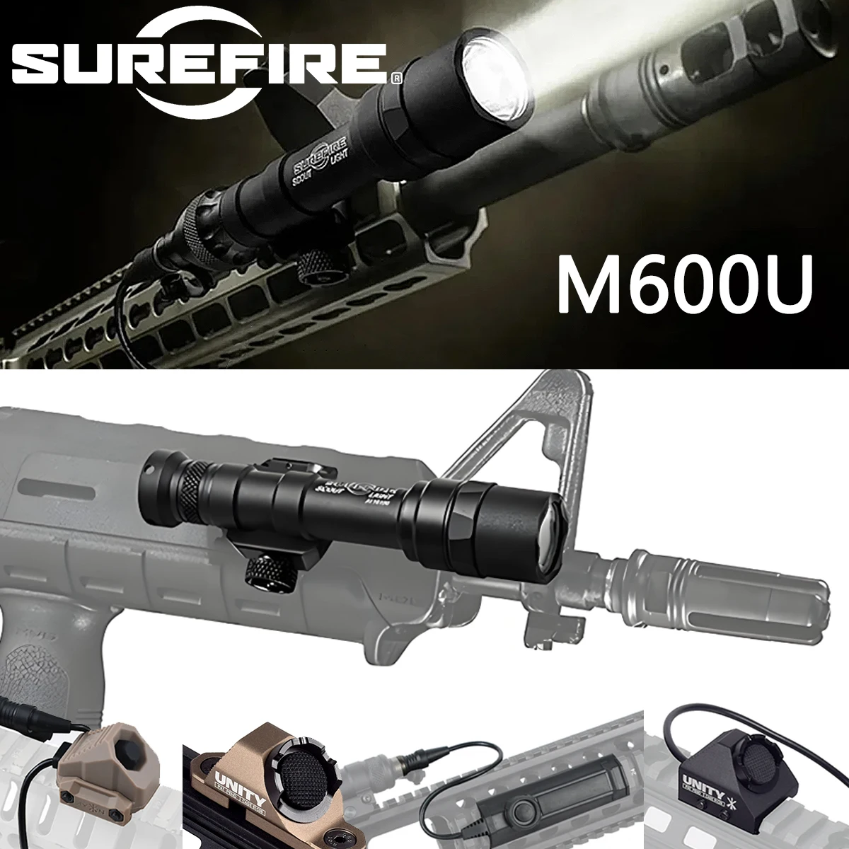 

Tactical Surefire M600B/M600U Scout Light AR15 Rifle Flashlight LED Hunting Airsoft SF M600 Gun Lamp With M600 SF Plug Switch