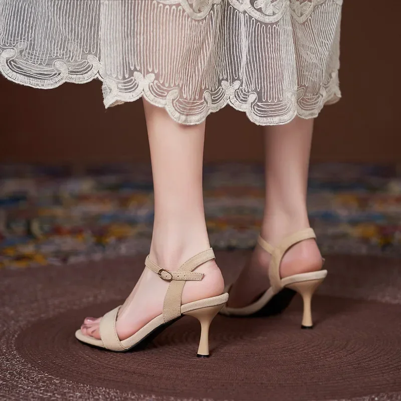 

30-44 Women Summer Sandals Small Size Open Toe Black Women's Shoes With Ankle Strap High Heel Sandals