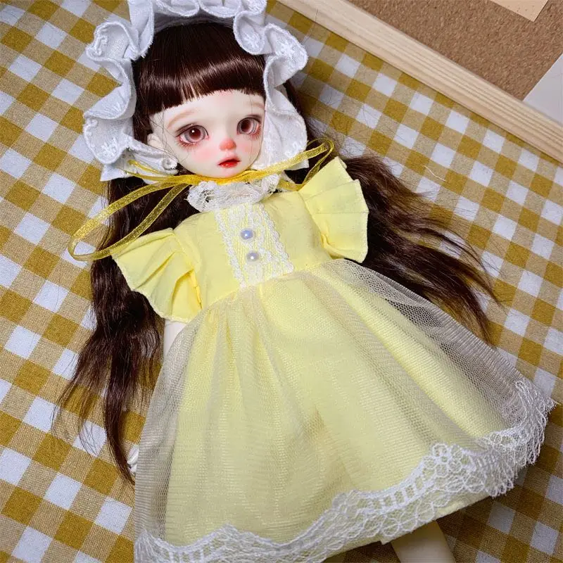 Bjd doll dress 1/6 30cm cremoso giallo maniche svasate gonna vestiti giocattolo (adatto per accessori per bambole 1/6)