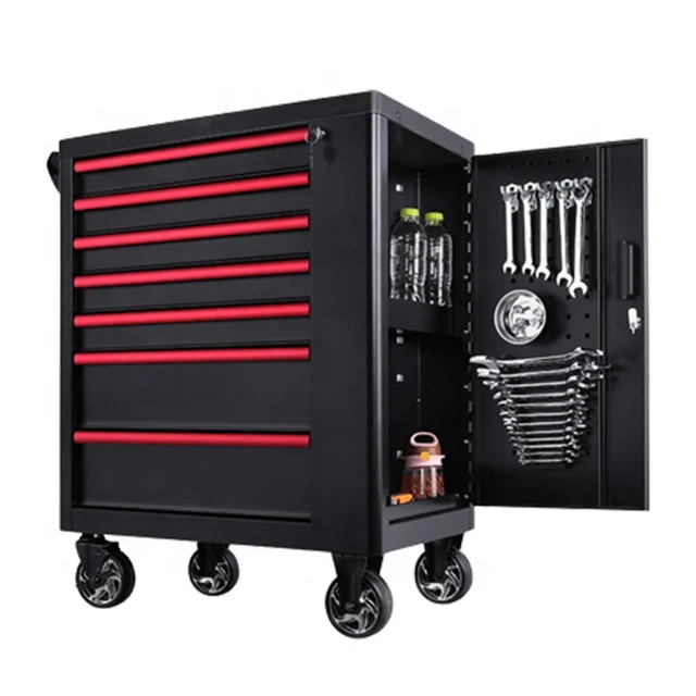 Armoire à Outils à 7 Tiroirs, Chariot avec Plateau Latéral