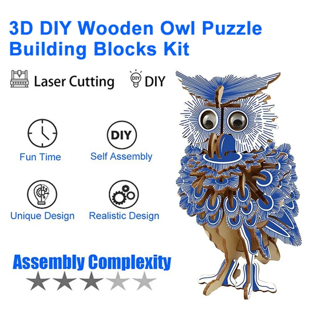 Interactive Assembly Required Wooden Owl Puzzle Educational Craft Jigsaw Puzzle Wooden Assembly Model Wooden Craft Toy Children