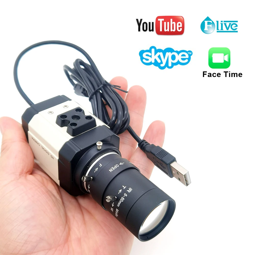 SMTKEY 4MP 30fps USB Webcam HD 2.8-12mm Varifocal Zoom Lens UVC Mini Box PC Camera For Live Streaming Conference