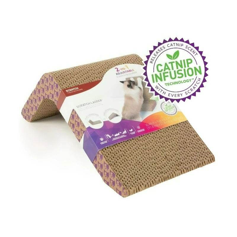 Scratch Ladder, Angled Corrugated Cat Scratcher for Cats & Kittens, Features Catnip Infusion Technology, Recycled Material,