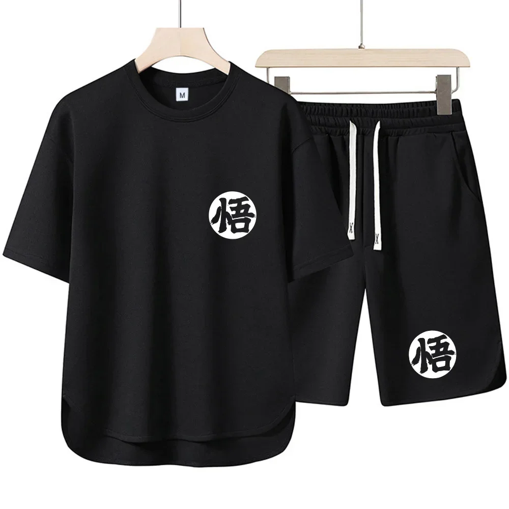 

Youth Style Dragon Ball Goku Character Outfit, Curved Short Sleeve with Shorter Front and Longer Back, Unisex Two-Piece Set
